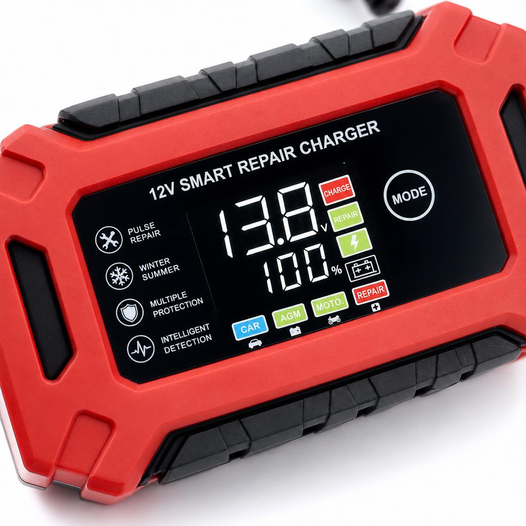 Pantalla digital del cargador con voltaje y porcentaje de carga